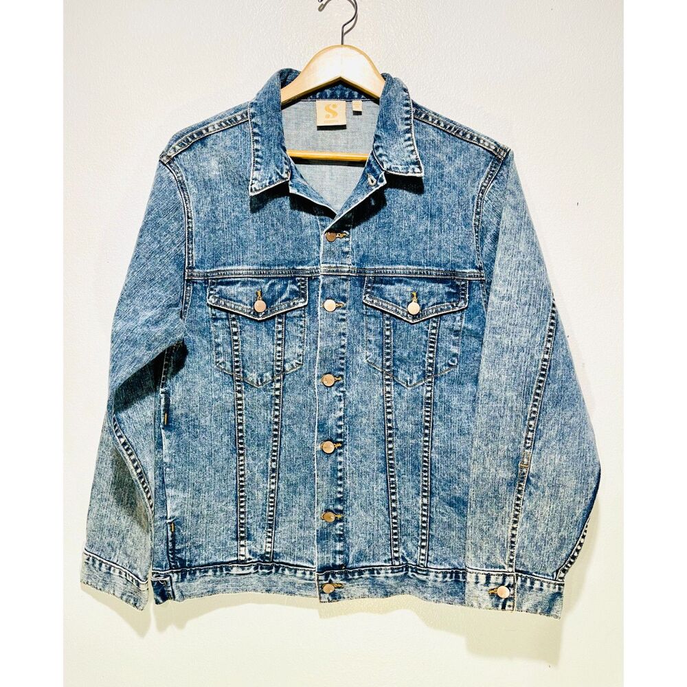 Serena denim jacket classic biker casual USA made sequins blue fall women's XS - Picture 2 of 7